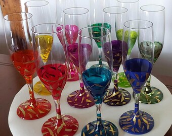 Champagne glass champagne flute with gold leaf in 12 different colors