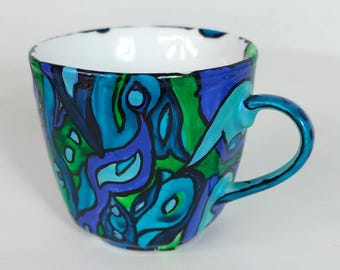 SET Piccola tazzina da TÈ o Espresso con piattino**** Piccolo pezzo unico dipinto a mano *** 1