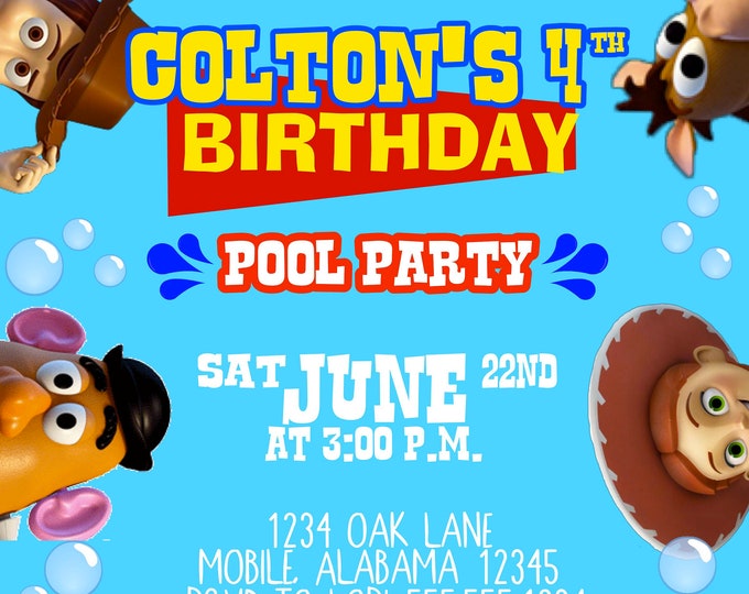 Toy Story Pool Party Invitation Woody Jessie Buzz Lightyear Etsy