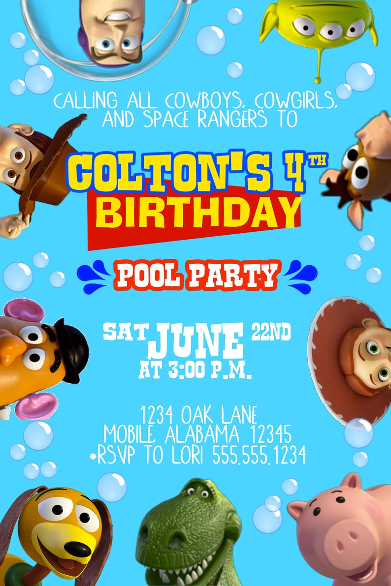 Toy Story Pool Party Invitation Woody Jessie Buzz Lightyear Etsy