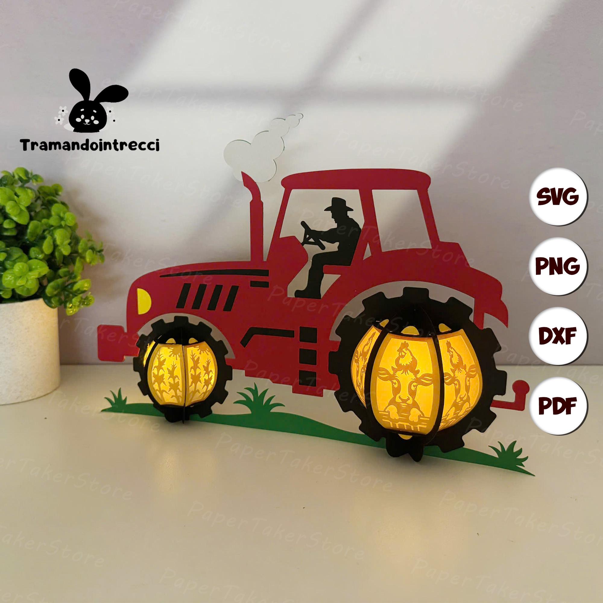 Tractor Shadow Box Tractor Shadow Box SVG for Cricut Projects DIY, Tractor Lantern for ...