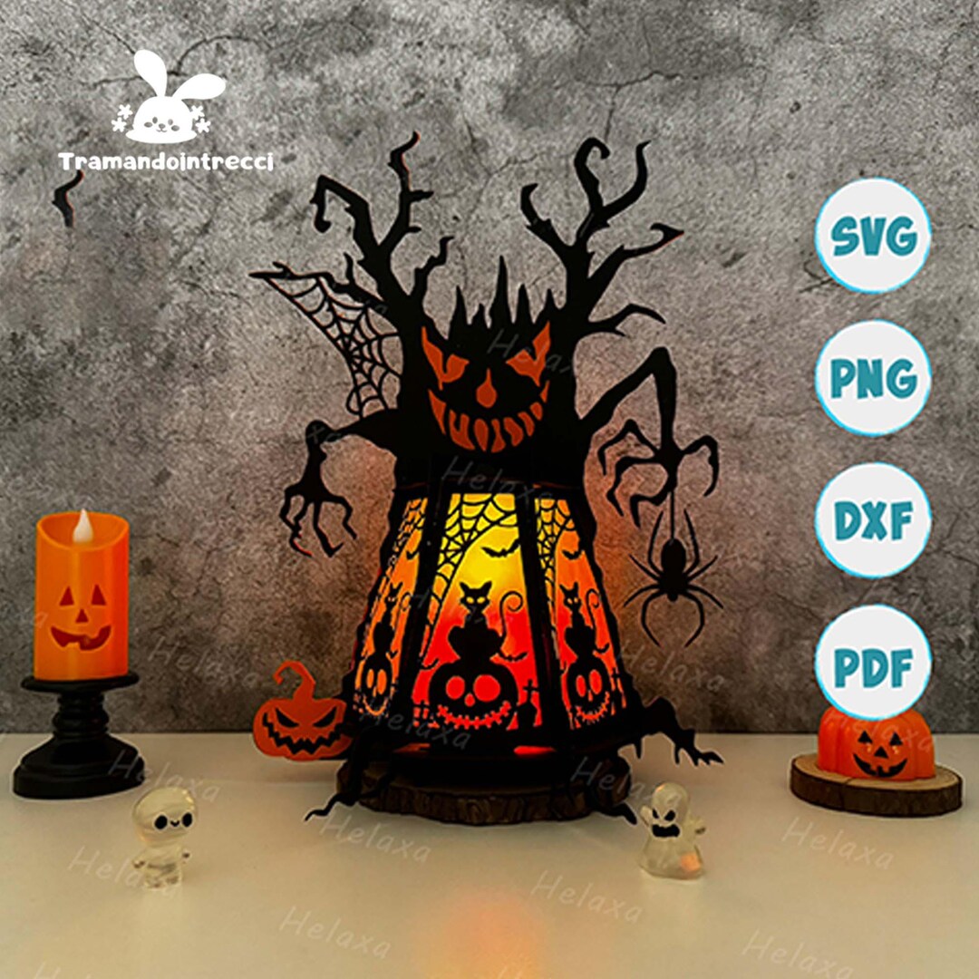 Lantern Ghost Tree Shadow Box SVG for Cricut Projects DIY, Halloween ...