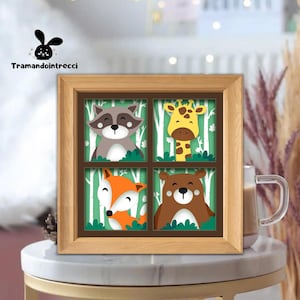Lustige Tiere Schattenbox SVG, Schattenbox Vorlage für Cicut DIY, 3D Leuchtbox SVG handgefertigt, Tier Papierschnitt Leuchtbox