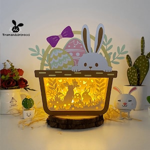 Boîte de panier de Pâques 2 lapins Boîte d'ombre de Pâques SVG pour projets Cricut DIY, boîte de panier de Pâques 2 lapins Lanterne de Pâques pour la décoration de Pâques