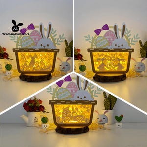 Lot de 3 boîtes d'ombres Joyeuses Pâques SVG pour projets Cricut DIY, boîte de panier de Pâques lanterne pour décoration de Pâques