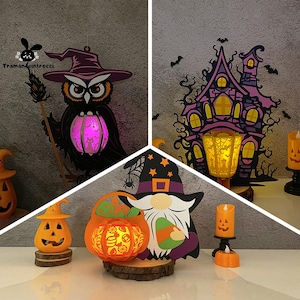 Pack 3 Lantern Halloween Lantern PDF, SVG, Studio Templates - DIY Halloween Paper Lantern for For Children's Room Decor, Diy gifts for kids