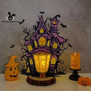 Lantaarn Spookhuis 3 Lantaarn PDF, SVG, Studio Sjablonen - DIY Halloween Papieren Lantaarn voor Kinderkamer Decor, DIY cadeaus voor kinderen