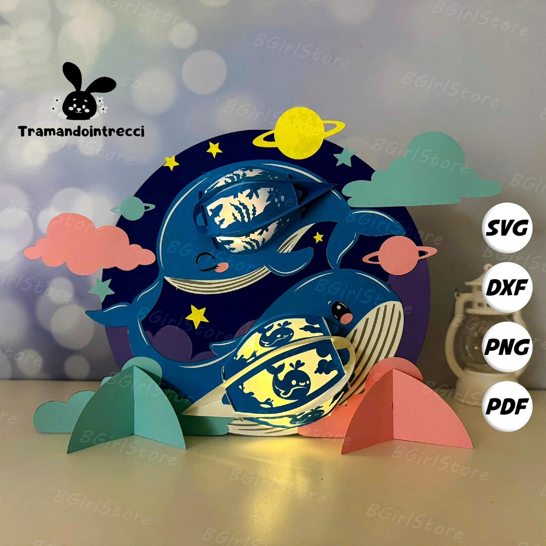 Lantern Whale Couple Shadow Box SVG for Cricut Projects DIY, Animal ...