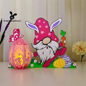 Lanterne Gnome de Pâques Shadow Box SVG pour projets Cricut DIY, Lanterne Gnome de Pâques pour décoration de Pâques