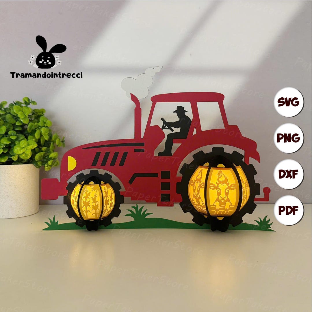 Tractor Shadow Box Tractor Shadow Box SVG for Cricut Projects DIY, Tractor Lantern for ...