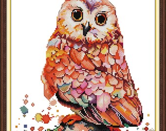 Stamped Cross Stitch Kit For Adults Pink Owl Bird Printed Cross Stitch Kits Embroidery Kit For Beginners 11CT 41x50cm