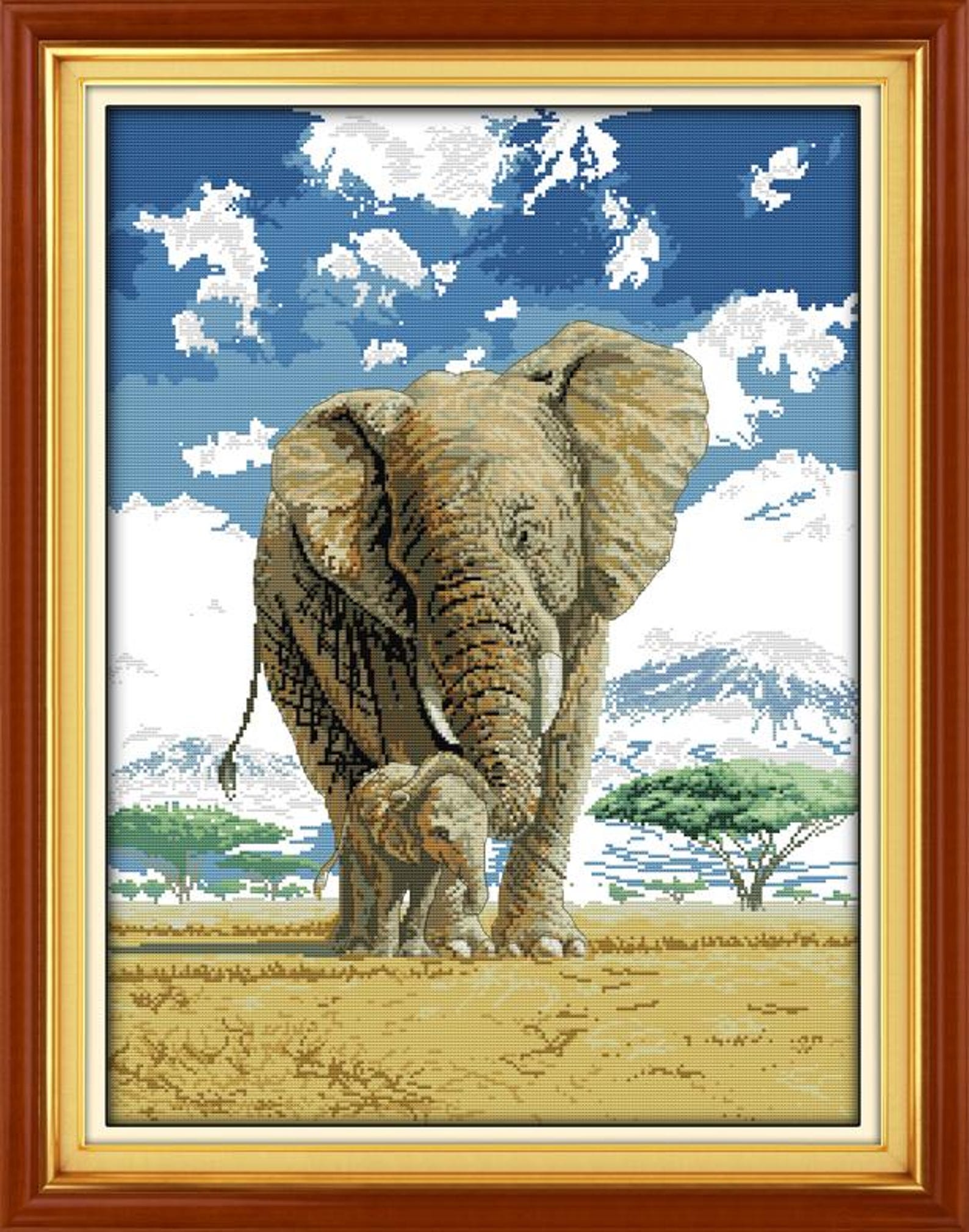 14CT/11CT Cunted/stamped Cross Stitch Kit Embroidery Elephant Mother ...