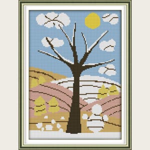 Kreuzstichpackung 14ct, gestempelter Kreuzstich 11ct, Stickerei-Kit, Geschenk für Freund Arbeitskollegen, Landschaft Winter