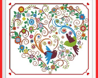 Counted/Stamped Cross Stitch Kit, Love Heart DIY gifts, Embroidery Kit, Colorful Phoenix Heart 40×36cm (15.75''x14.17'')