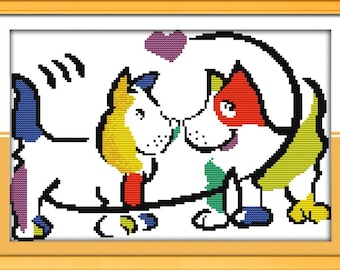 Counted/Stamped Easy Dog Cross Stitch Kit For Beginners, Beginner DIY Embroidery Kit