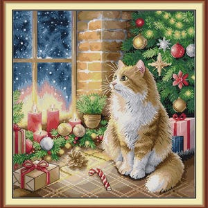Gestempelt Kreuzstichpackungen Stickerei Kit Nadelspitze Tapisserie Gezählte Kreuzstich Sets Wanddekor DIY Kitty Braune Katze