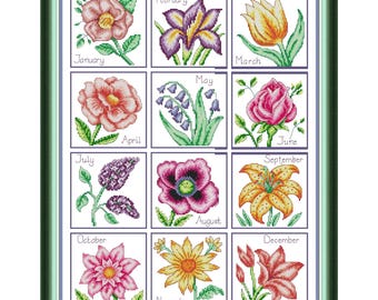 Kit de punto de cruz estampado de 14 ct, kit de bordado, juego de punto de cruz fácil de imprimir, decoración de habitación, regalo DIY para mamá, doce hermosas flores