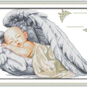 14 kt geteld gestempeld borduurpakket patroon tapijt borduurwerk naaldpunt muur decor cadeau voor haar slapende baby engel 20,08 x 14,17 x
