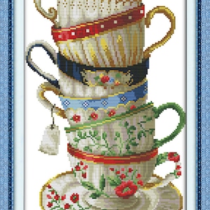 Stamped Pre-printed Cross Stitch Kit Six Beatiful Coffee Cups 11CT 13.78''x21.26''