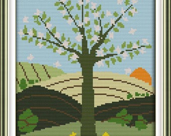 Stamped Spring Scenery Cross Stitch Kit, Egyptian Cotton, 33x42cm