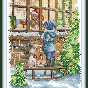 Kreuzstich Kit Stickpackung Nadelspitze Tapisserie Einfache Kreuzstich Sets Wanddekor DIY Geschenk für ihr neues Jahr Weihnachten Fensteranzeige