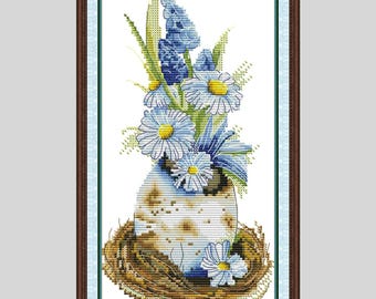 Kit de bordado de punto de cruz preimpreso y estampado de 11 ct, margarita de Pascua, 22 x 40 cm, 8,66 x 15,75 pulgadas