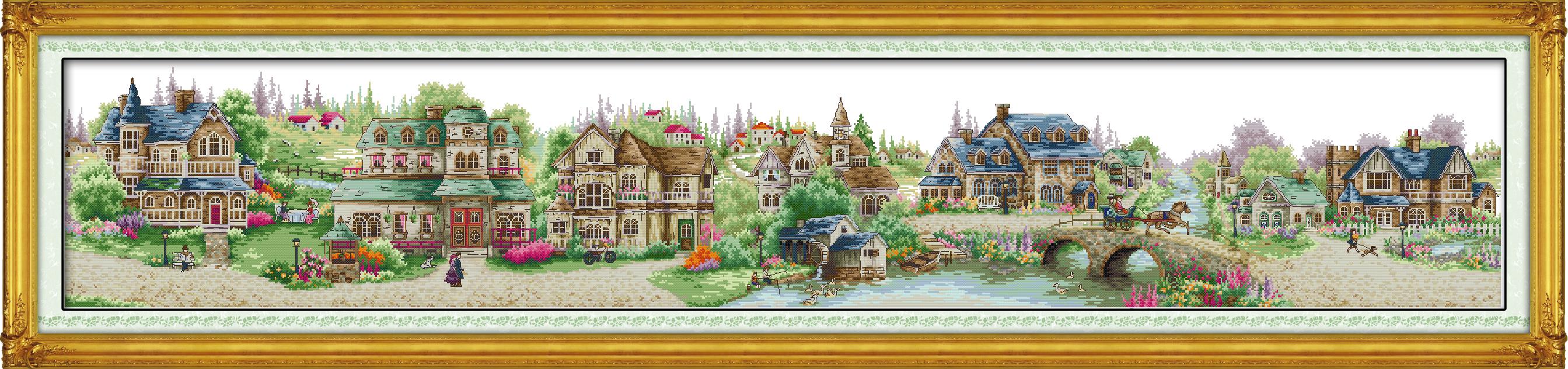 European Town Cross Stitch Kit: Large Stamped 11CT Printed Canvas