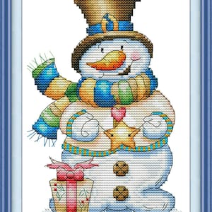 11ct gestempelt Kreuzstich Kit Stickpackung, gedruckte Kreuzstichsets, Wanddekor, DIY Geschenk für sie, Weihnachtsgeschenk, Schneemann mit Schal