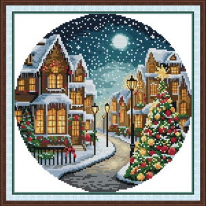 11ct gestempelt Kreuzstich Kit Stickerei Kit, Kreuzstich Sets, Wanddekoration, DIY Geschenk für sie, Weihnachtsgeschenk, Schnee Szene Heiligabend
