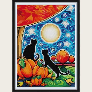 Gestempelt Kreuzstich Kits Stickerei Kit Nadelspitze Tapisserie Einfache Kreuzstich Sets Wanddekor DIY Geschenk für ihre Katze Ostern