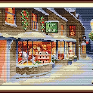 Kreuzstichpackungen Stickpackung Nadelspitze Tapisserie Gestempelt Kreuzstichpackungen Wanddekor DIY Kit Weihnachtsspielzeugladen Schnee