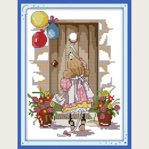 Cross Stitch Kit Embroidery Kit Needle Point Tapestry Kit Child Wall Decor DIY Gift For Her The Lovely Mouse Knock On The Door