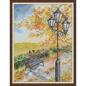Kit de point de croix imprimé estampé 14 carats, jeux de point de croix imprimés, décoration murale, cadeau pour un ami de travail, banc de parc 28 × 35 cm, 11,02 x 13,78 pouces