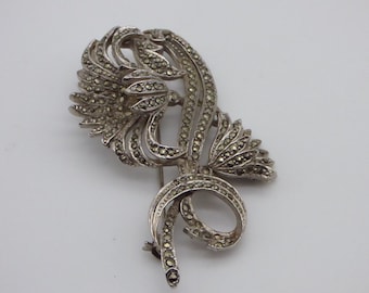 Marcasite silver-tone Flower Brooch Pin, Gorgeous Gift