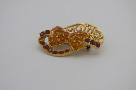 Vintage Mother Brooch Pin with Amber and Ruby Col… - image 6