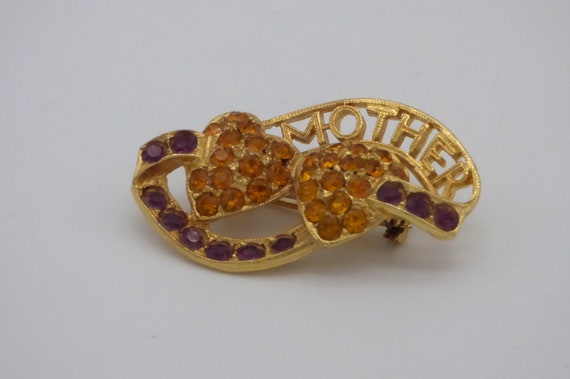 Vintage Mother Brooch Pin with Amber and Ruby Col… - image 8