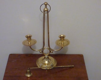 Lacquered Brass Candle Stick Holder and Candle Snuffer Bell, Table setting, Gift Idea, Tableware