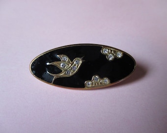 Gorgeous Vintage Black Enamel and Diamante Brooch / Pin, Gift Idea