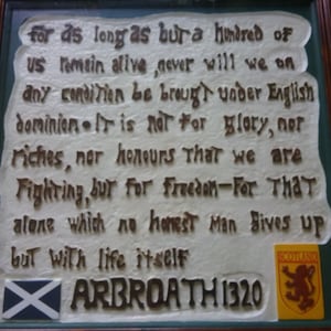 Unique Wooden Hand Carved "Declaration of Arbroath" most quoted passage, Scottish Art, Scottish Hotels, Scottish Pubs, Robert the Bruce