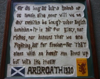 Unique Wooden Hand Carved &quot;Declaration of Arbroath&quot; most quoted passage, Scottish Art, Scottish Hotels, Scottish Pubs, Robert the Bruce