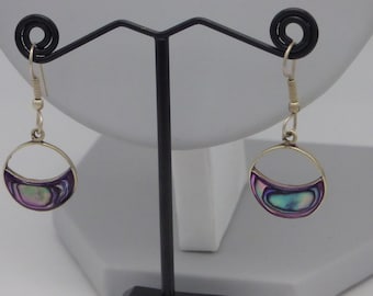 Beautiful Abalone Mexican Silver Pierced Earrings, Fabulous Colours, Gift Idea