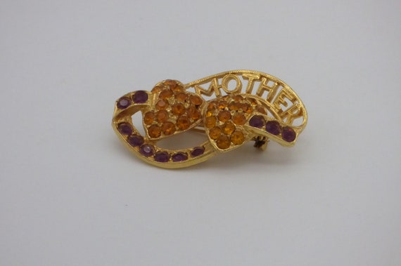 Vintage Mother Brooch Pin with Amber and Ruby Col… - image 5