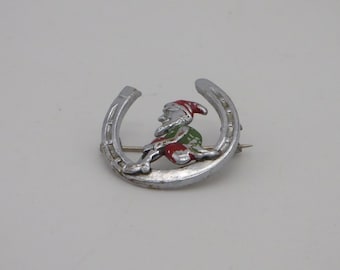 Vintage Pixie sitzen auf einem Pferd Schuh Silber-Ton Brosche Pin, Revers Brosche Pin, Geschenk-Ideen, Glücksgeschenk