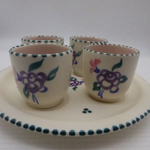 Gorgeous Vintage Set of Pool Pottery Egg Cups on their own Tray - Gift Idea