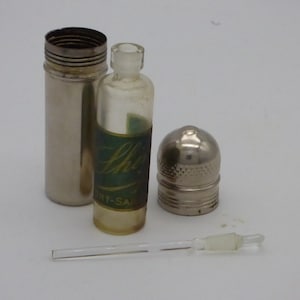 Rare Vintage Silver-tone Egyptian Perfume Bottle Case with Original Glass Perfume Bottle with Perfume Wand Stick