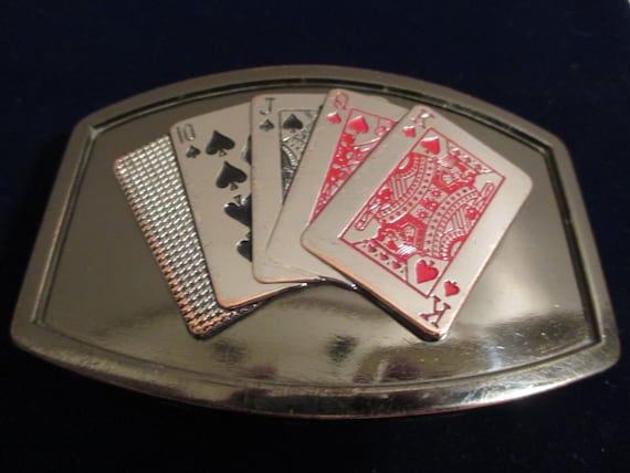 Boucle De Ceinture Poker Royal Flush - Alliage Zinc - Neuf Avec étiquettes Running Bear