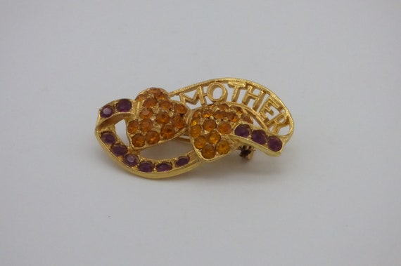 Vintage Mother Brooch Pin with Amber and Ruby Col… - image 3