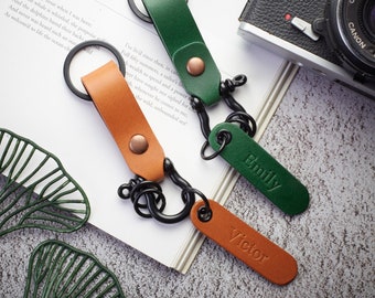 Personalized Leather Shackle Keychain |  Custom Leather Keychain |  Leather Key fob Keychain | Men's keyring carabiner