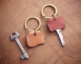 Personalized Leather key cover with Solid brass split key ring  |  Cowhide leather key covers  |  Key holder  |  Keyring  | Key cap