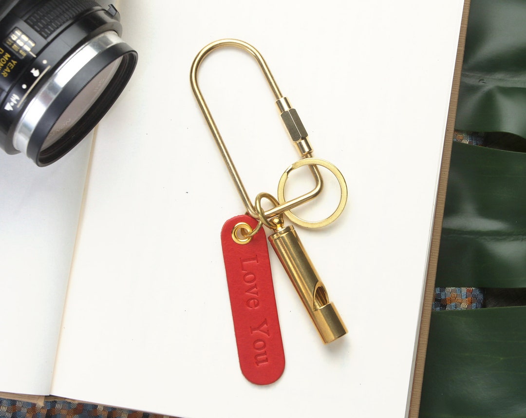 Brass Carabiner Keychain With Whistle | Brass Key Holder | Personalize ...